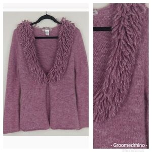 Lucidity Mohair Fringe Collared Sweater Size Med